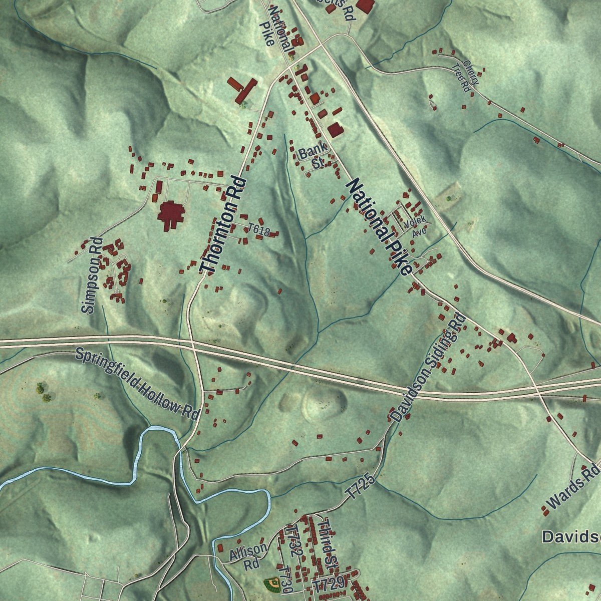 Second close-up of the map of Redstone, Pennsylvania print showing more streets and buildings