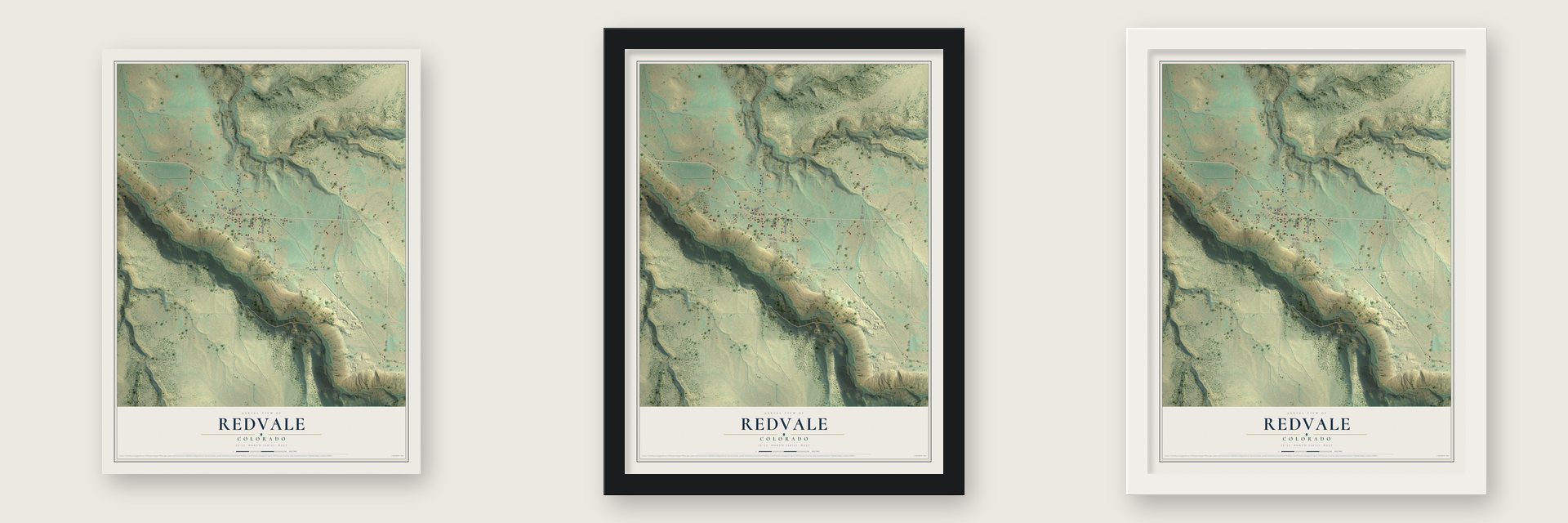 Redvale, Colorado map unframed, in a black wood frame and in a white wood frame