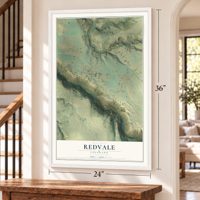 Redvale, Colorado map, 24 x 36 inch print in a white frame by a staircase