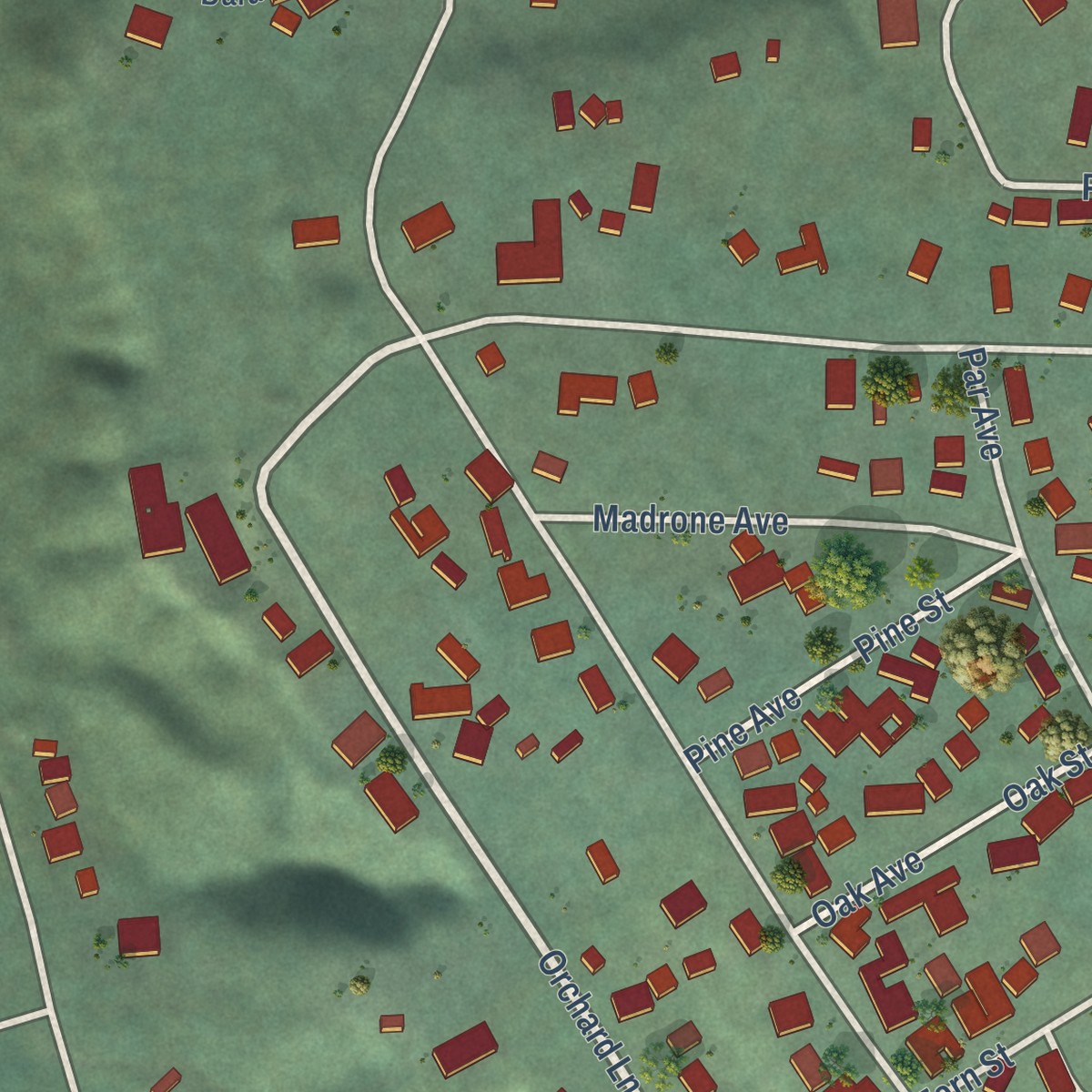Second close-up of the map of Redway, California print showing more streets and buildings