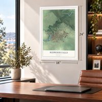 Redwood Falls, Minnesota map, 18 x 24 inch print in a white frame in a home office