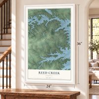 Reed Creek, Georgia map, 24 x 36 inch print in a white frame by a staircase