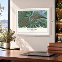 Reedsport, Oregon map, 18 x 24 inch print in a white frame in a home office