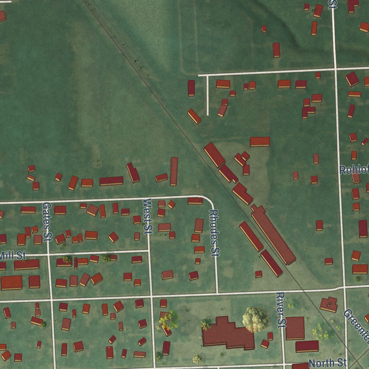 Second close-up of the map of Reese, Michigan print showing more streets and buildings