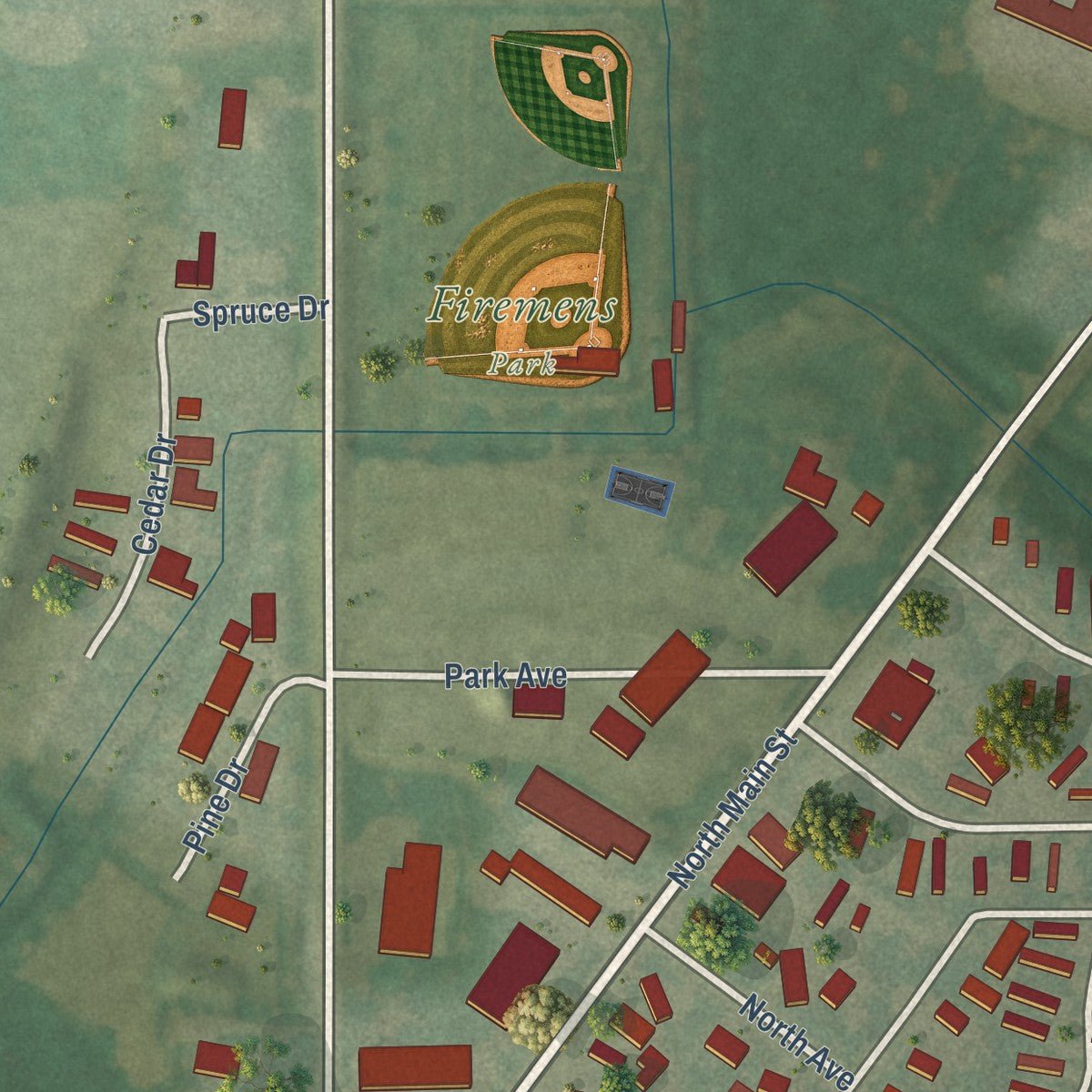 Second close-up of the map of Reeseville, Wisconsin print showing more streets and buildings