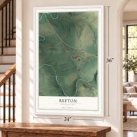 Refton, Pennsylvania map, 24 x 36 inch print in a white frame by a staircase