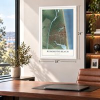 Rehoboth Beach, Delaware map, 18 x 24 inch print in a white frame in a home office