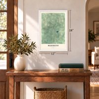 Rehoboth, Massachusetts map, 12 x 18 inch print in a white frame in an entryway