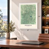 Rehoboth, Massachusetts map, 18 x 24 inch print in a white frame in a home office