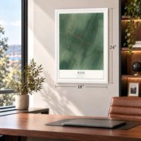 Reid, Maryland map, 18 x 24 inch print in a white frame in a home office