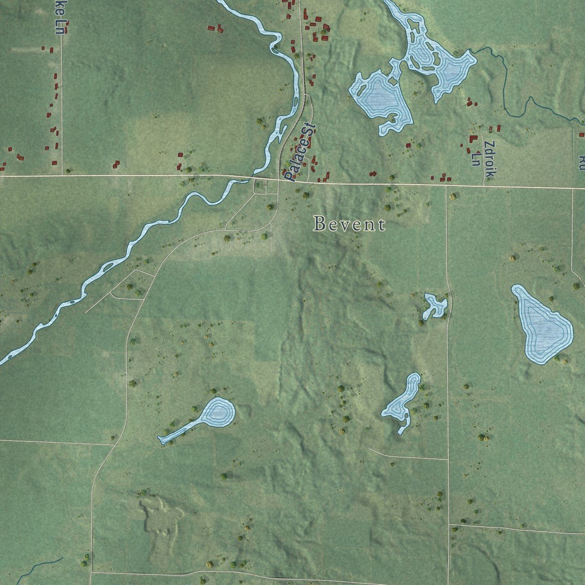 Second close-up of the map of Reid, Wisconsin print showing more streets and buildings