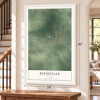 Reidsville, Georgia map, 24 x 36 inch print in a white frame by a staircase