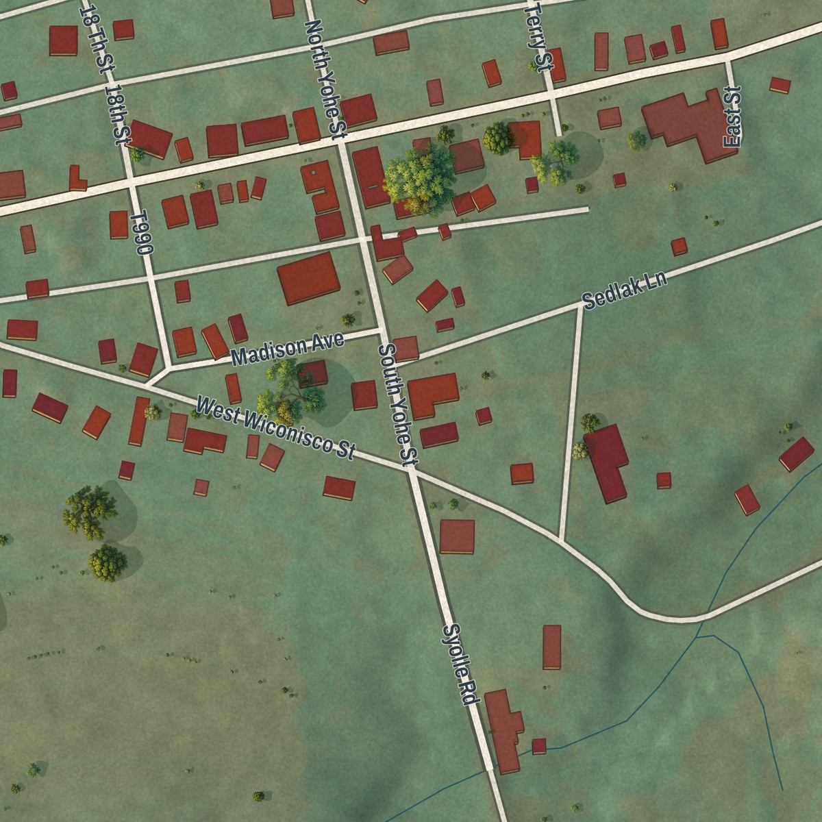 Second close-up of the map of Reinerton, Pennsylvania print showing more streets and buildings