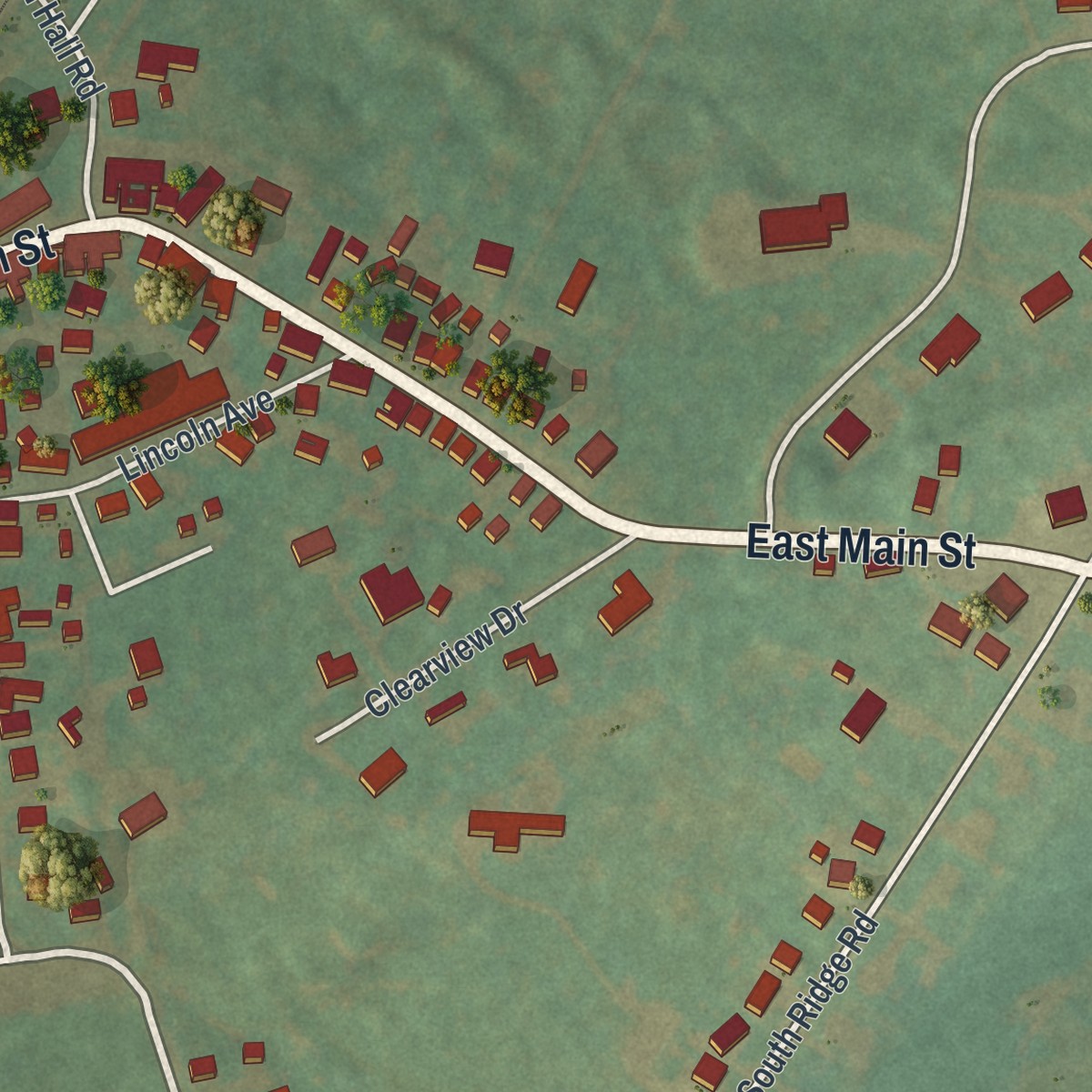 Second close-up of the map of Reinholds, Pennsylvania print showing more streets and buildings