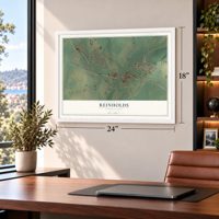 Reinholds, Pennsylvania map, 18 x 24 inch print in a white frame in a home office