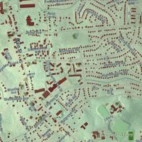 Second close-up of the map of Reisterstown, Maryland print showing more streets and buildings