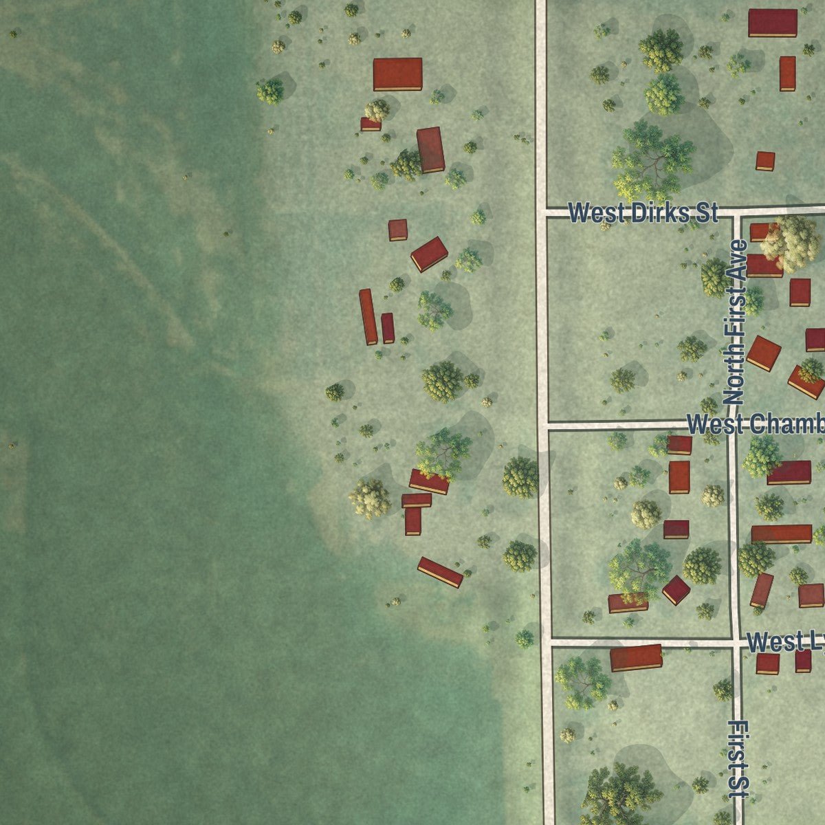 Second close-up of the map of Reliance, South Dakota print showing more streets and buildings
