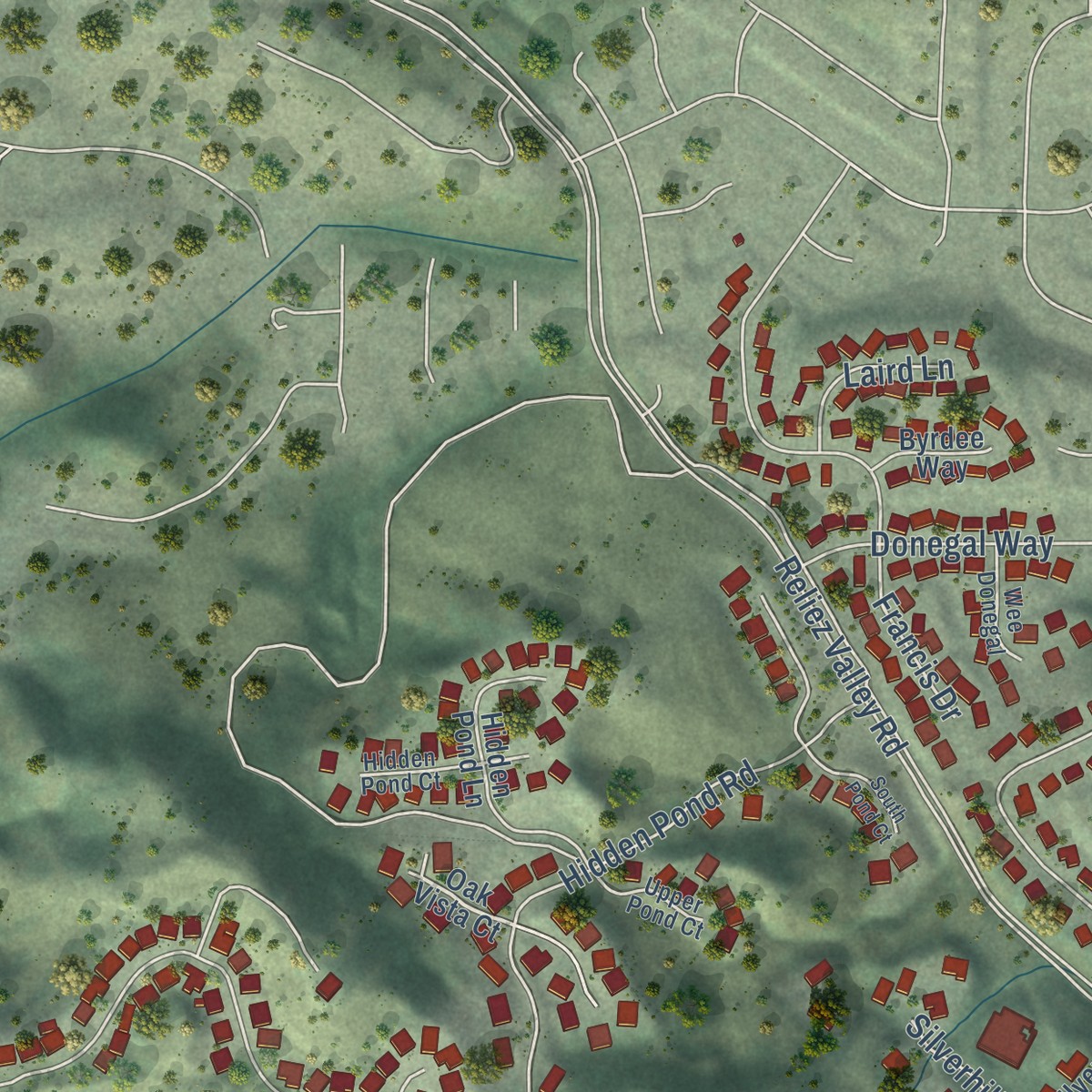 Second close-up of the map of Reliez Valley, California print showing more streets and buildings