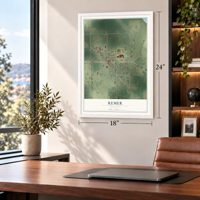 Remer, Minnesota map, 18 x 24 inch print in a white frame in a home office