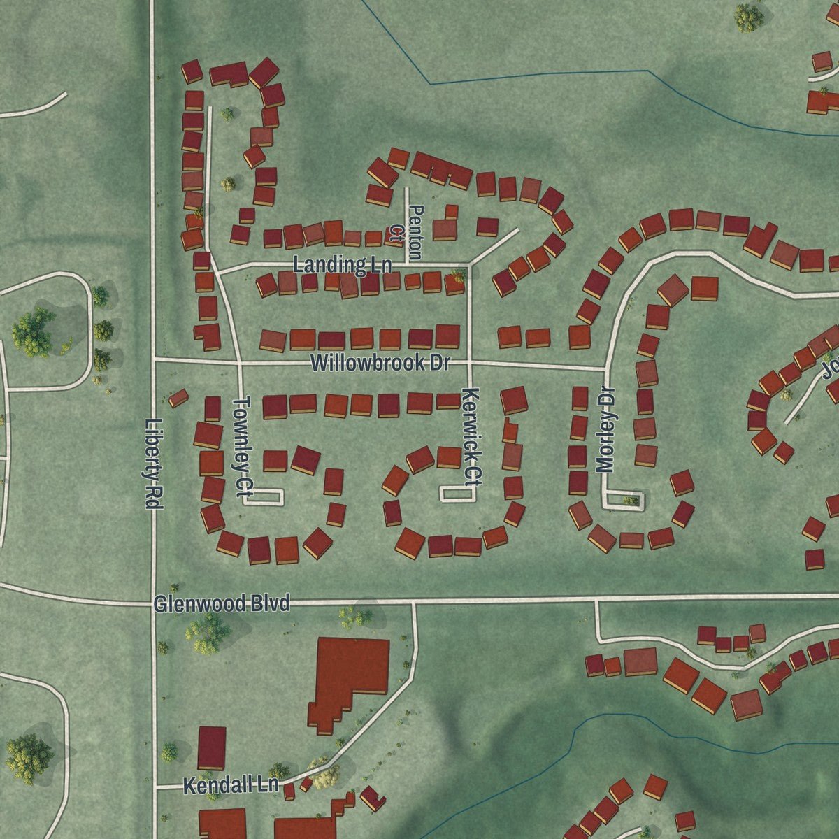 Second close-up of the map of Reminderville, Ohio print showing more streets and buildings