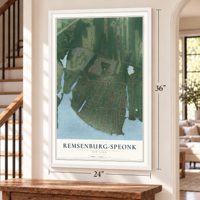 Remsenburg-Speonk, New York map, 24 x 36 inch print in a white frame by a staircase