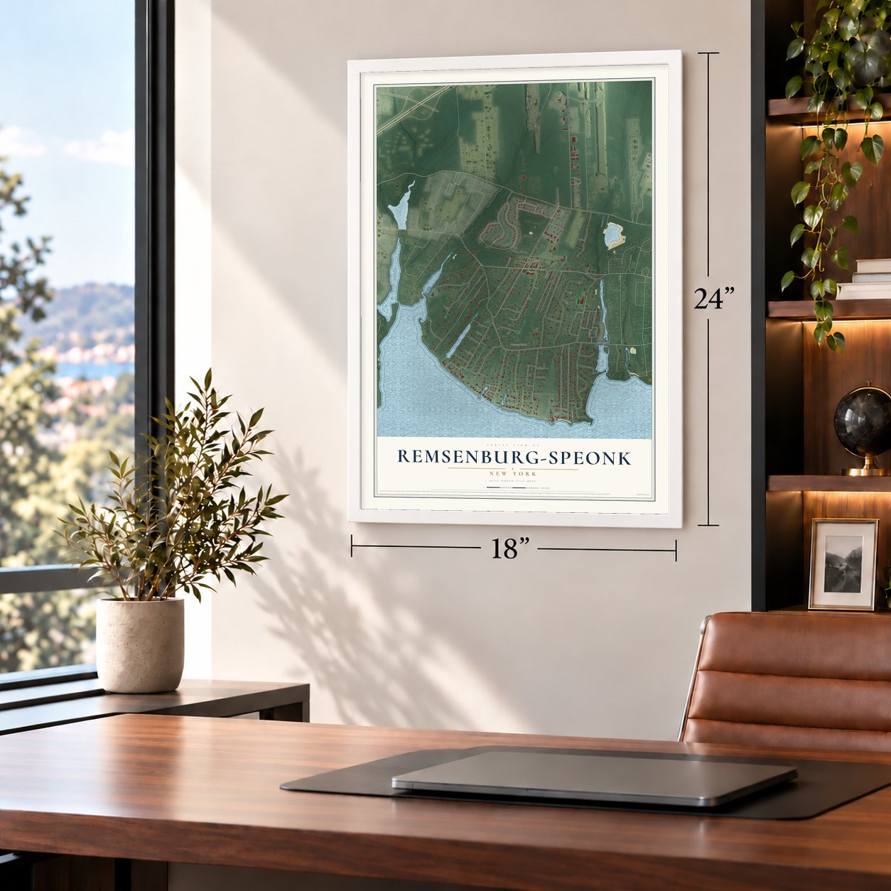 Remsenburg-Speonk, New York map, 18 x 24 inch print in a white frame in a home office