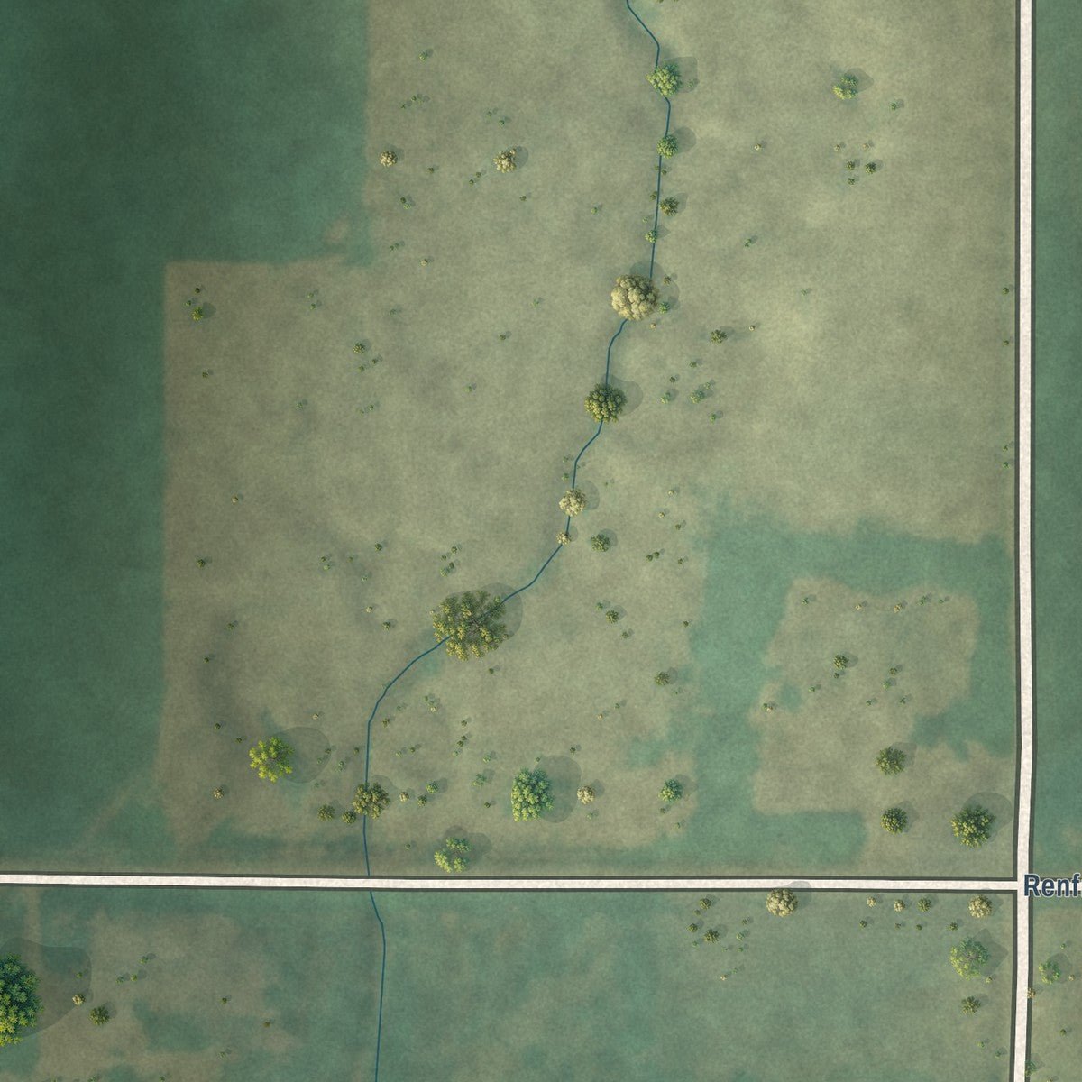 Second close-up of the map of Renfrow, Oklahoma print showing more streets and buildings