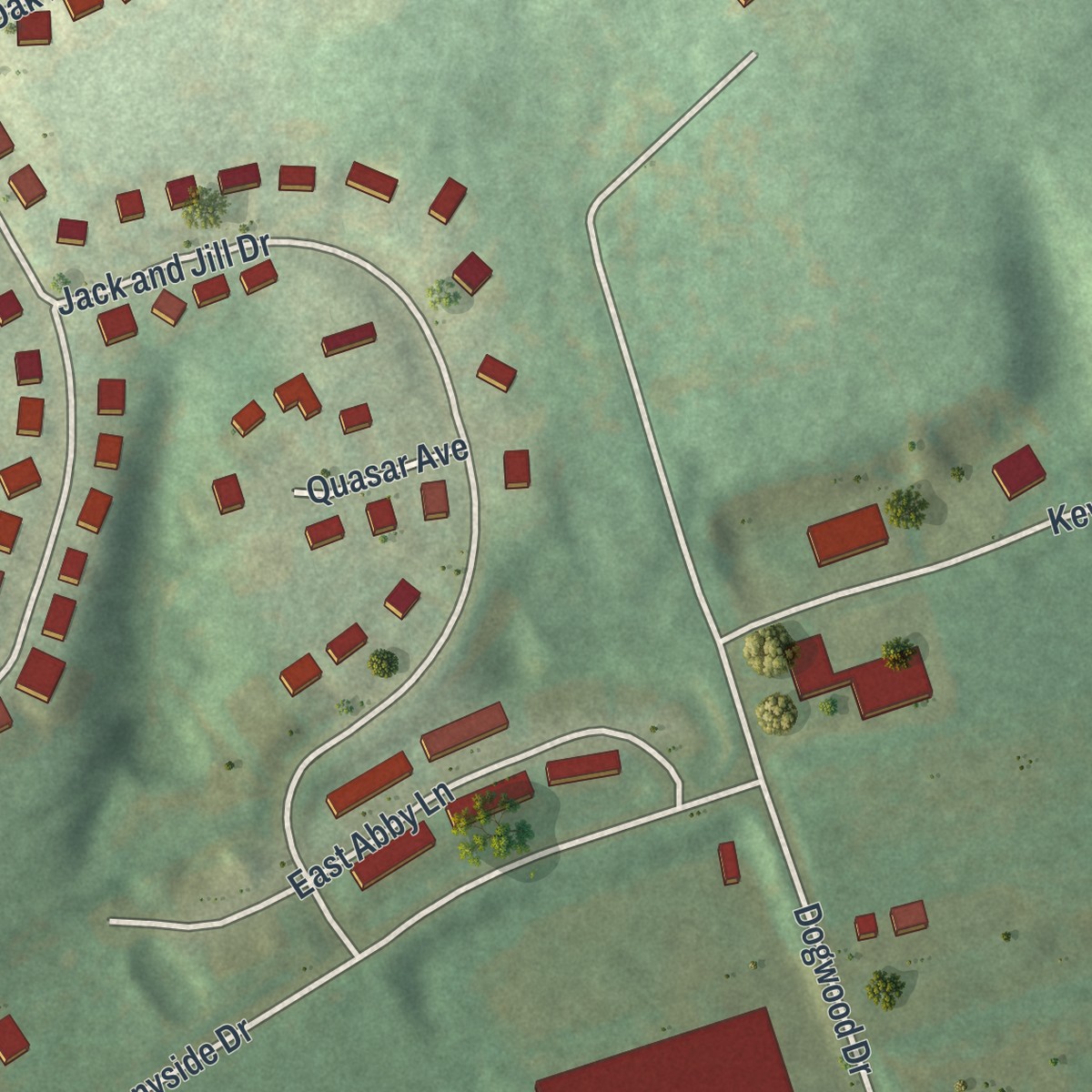 Second close-up of the map of Renningers, Pennsylvania print showing more streets and buildings