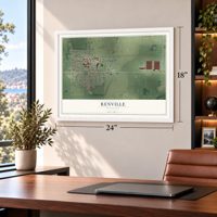 Renville, Minnesota map, 18 x 24 inch print in a white frame in a home office