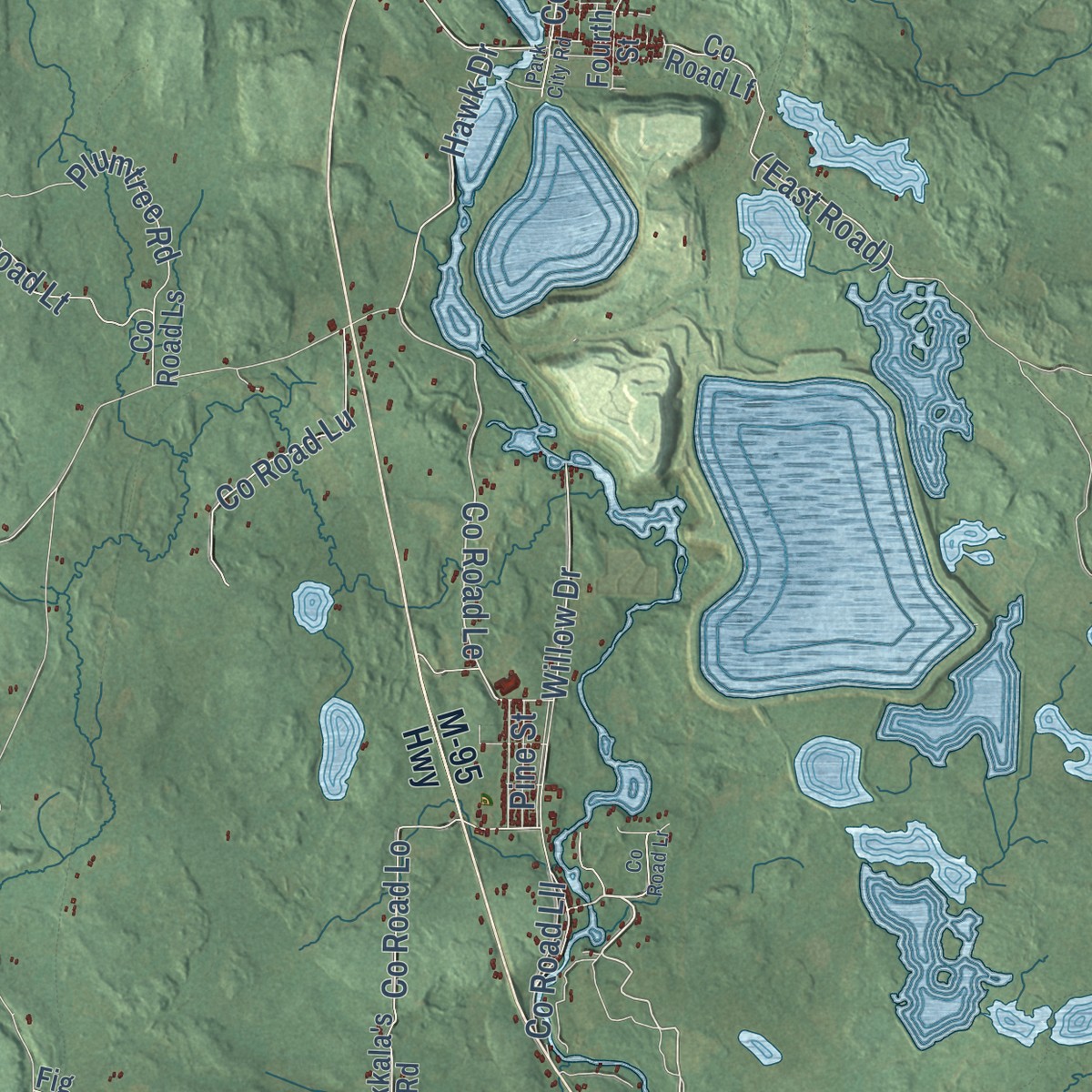 Second close-up of the map of Republic, Michigan print showing more streets and buildings