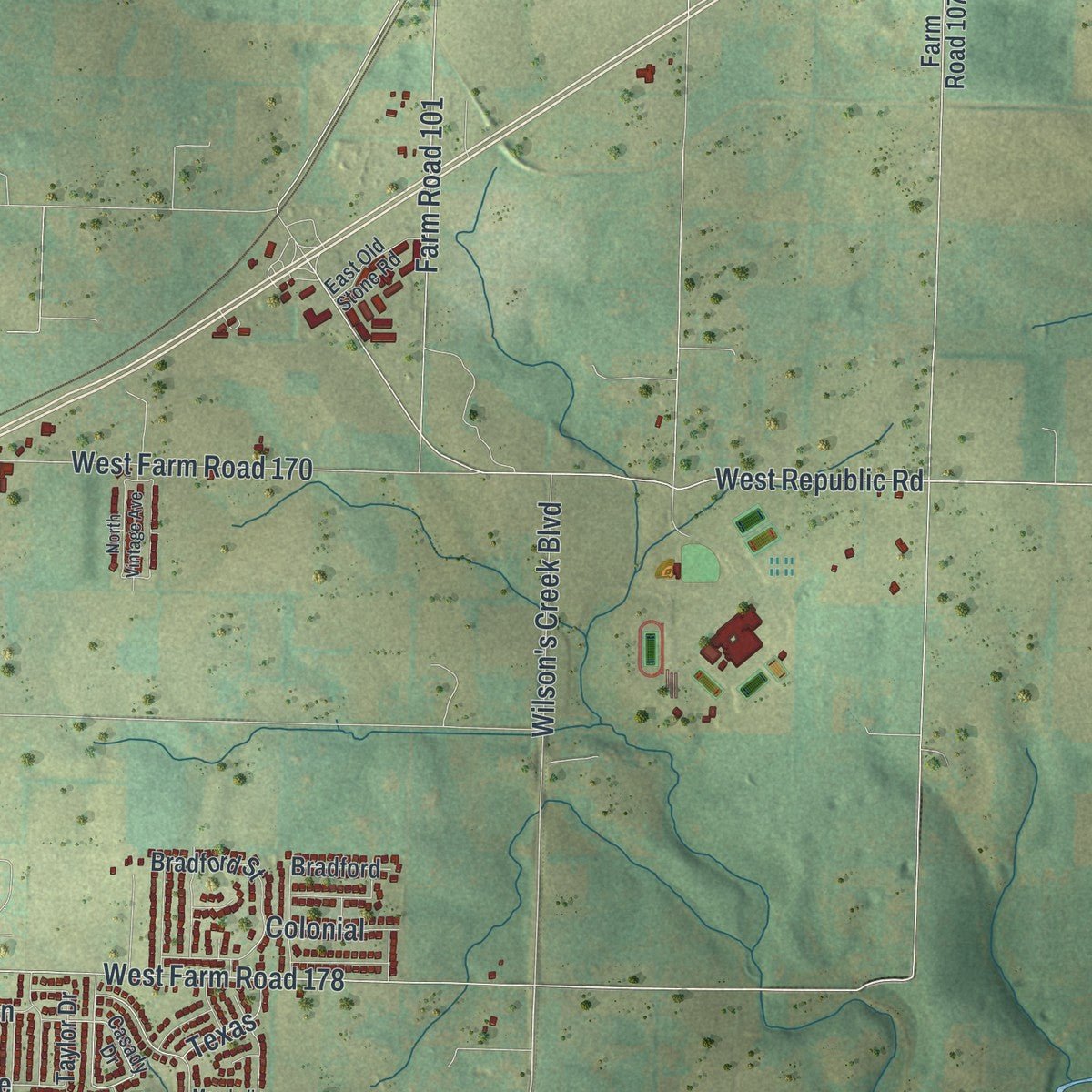 Second close-up of the map of Republic, Missouri print showing more streets and buildings