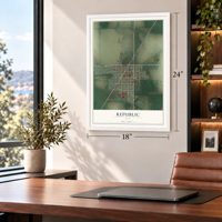 Republic, Ohio map, 18 x 24 inch print in a white frame in a home office