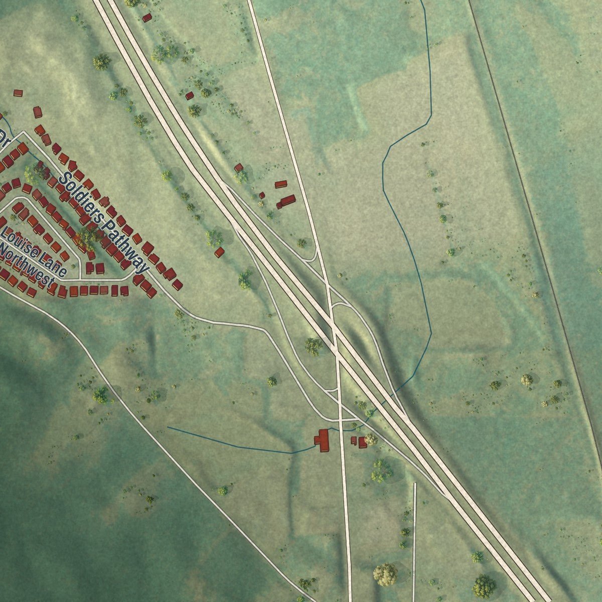 Second close-up of the map of Resaca, Georgia print showing more streets and buildings