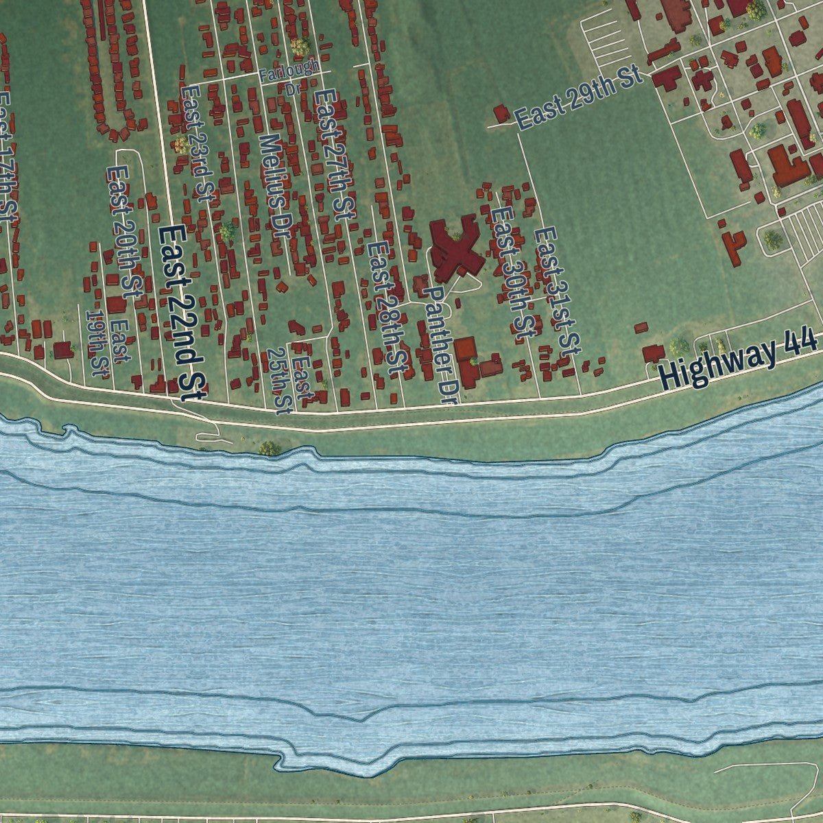 Second close-up of the map of Reserve, Louisiana print showing more streets and buildings