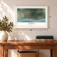 Reserve, Louisiana map, 12 x 18 inch print in a white frame in an entryway