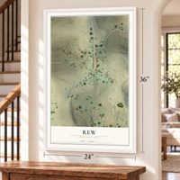 Rew, Pennsylvania map, 24 x 36 inch print in a white frame by a staircase