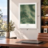 Rex, North Carolina map, 18 x 24 inch print in a white frame in a home office