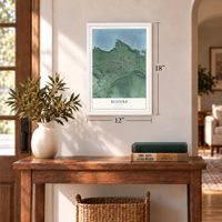 Rexford, Montana map, 12 x 18 inch print in a white frame in an entryway