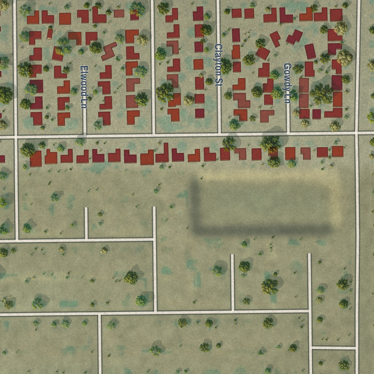 Second close-up of the map of Rexland Acres, California print showing more streets and buildings