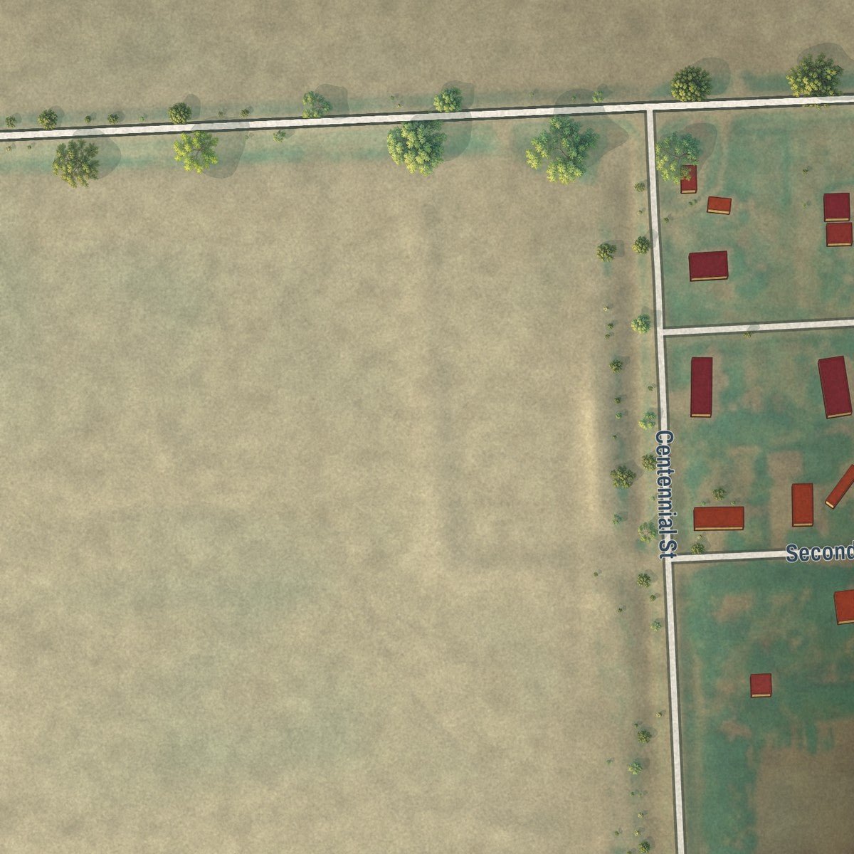 Second close-up of the map of Reynolds, North Dakota print showing more streets and buildings