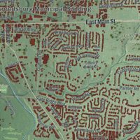 Second close-up of the map of Reynoldsburg, Ohio print showing more streets and buildings