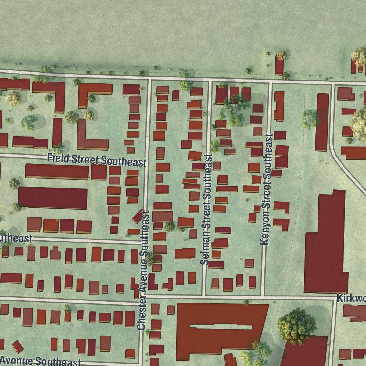 Second close-up of the map of Reynoldstown, Georgia print showing more streets and buildings