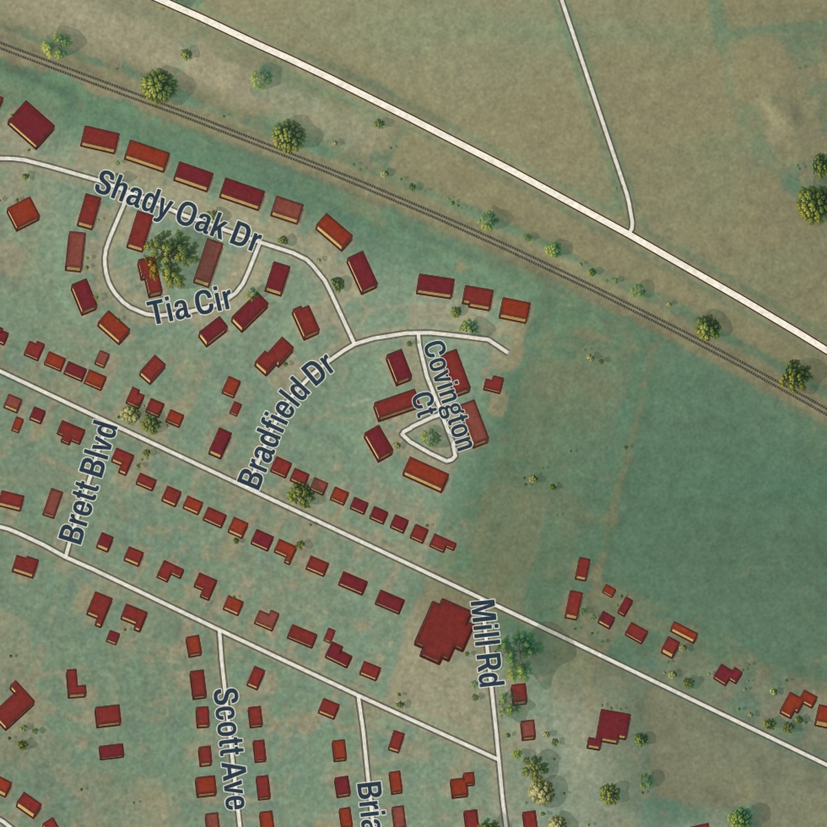 Second close-up of the map of Rheems, Pennsylvania print showing more streets and buildings