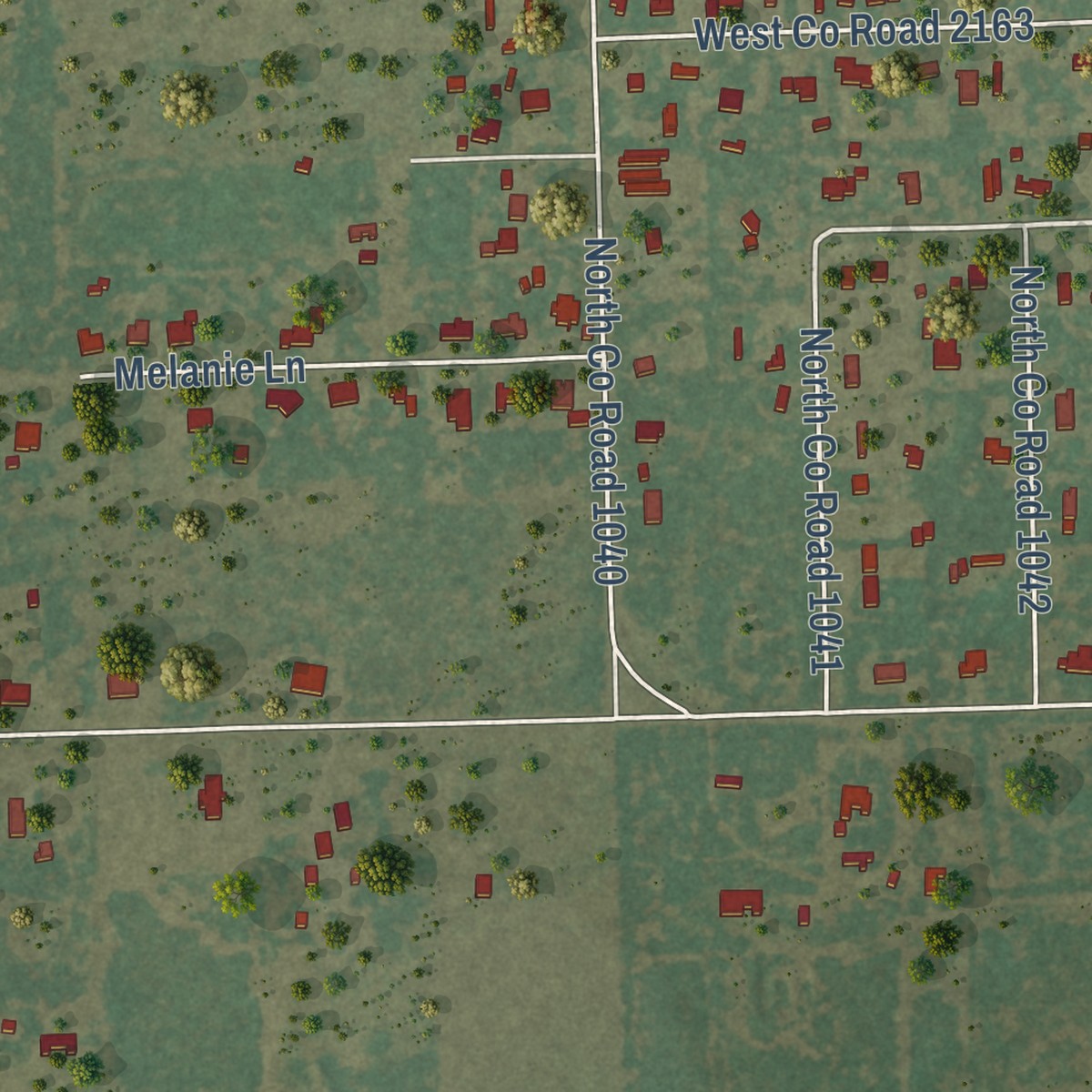 Second close-up of the map of Ricardo, Texas print showing more streets and buildings