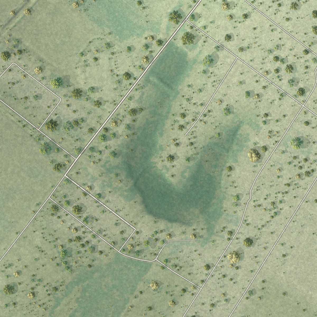 Second close-up of the map of Rice Tracts, Texas print showing more streets and buildings