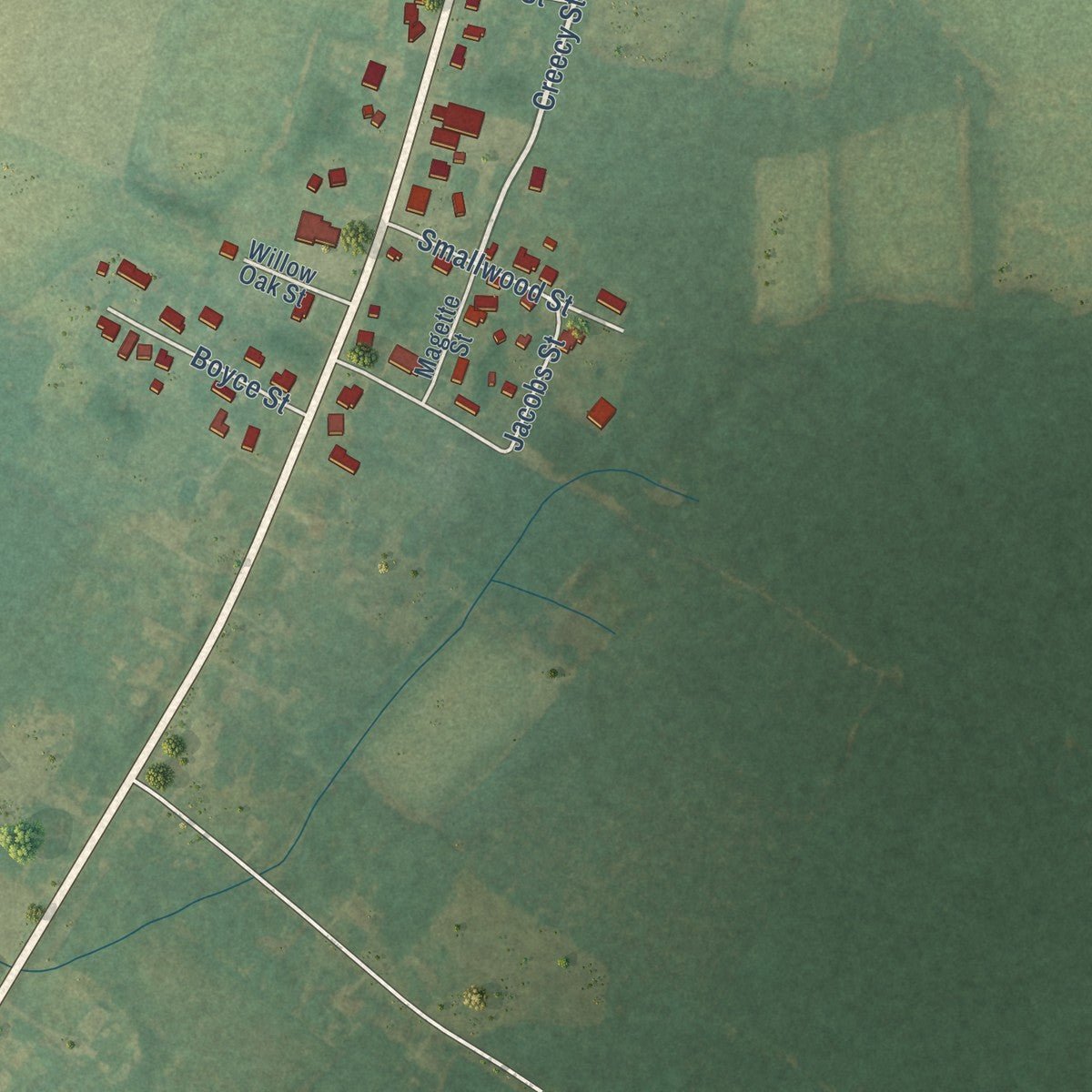 Second close-up of the map of Rich Square, North Carolina print showing more streets and buildings