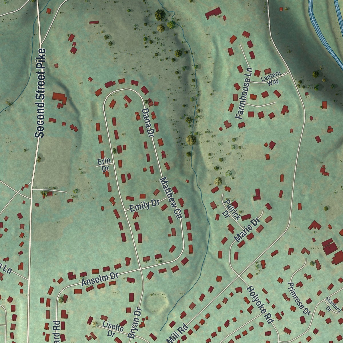 Second close-up of the map of Richboro, Pennsylvania print showing more streets and buildings
