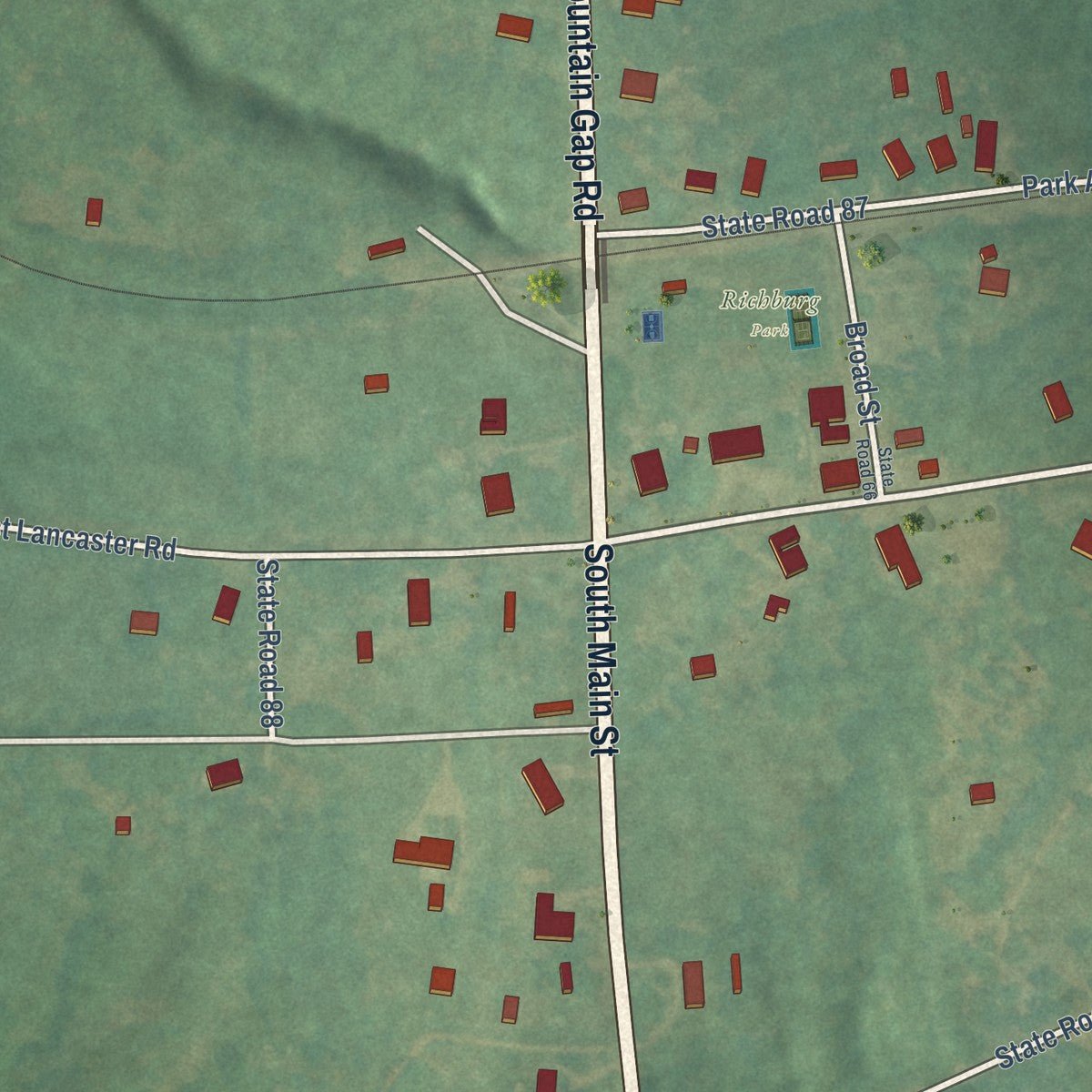 Second close-up of the map of Richburg, South Carolina print showing more streets and buildings