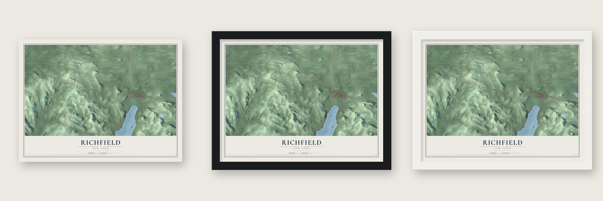Richfield, New York map unframed, in a black wood frame and in a white wood frame