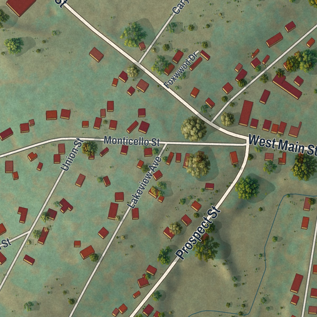 Second close-up of the map of Richfield Springs, New York print showing more streets and buildings